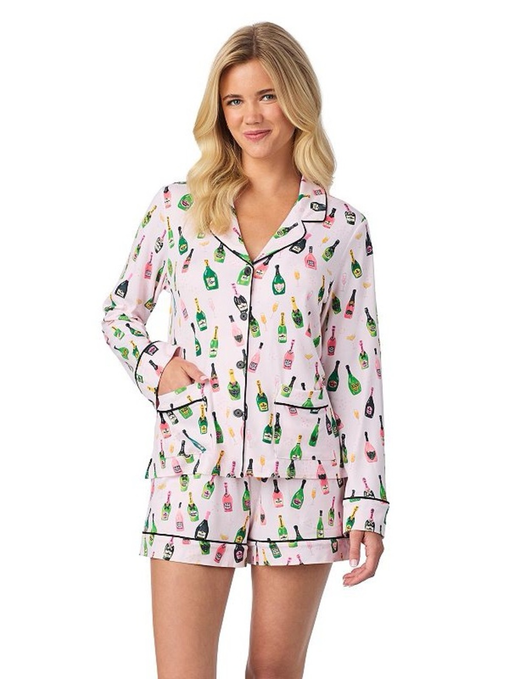 🆕 Beauty sleep Social Champagne Bottle Print Pink Pajama Set Size XXL h14